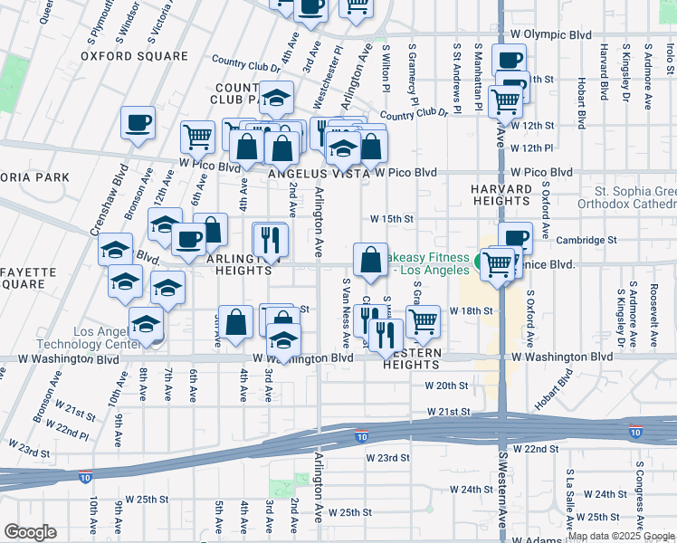 map of restaurants, bars, coffee shops, grocery stores, and more near in Los Angeles