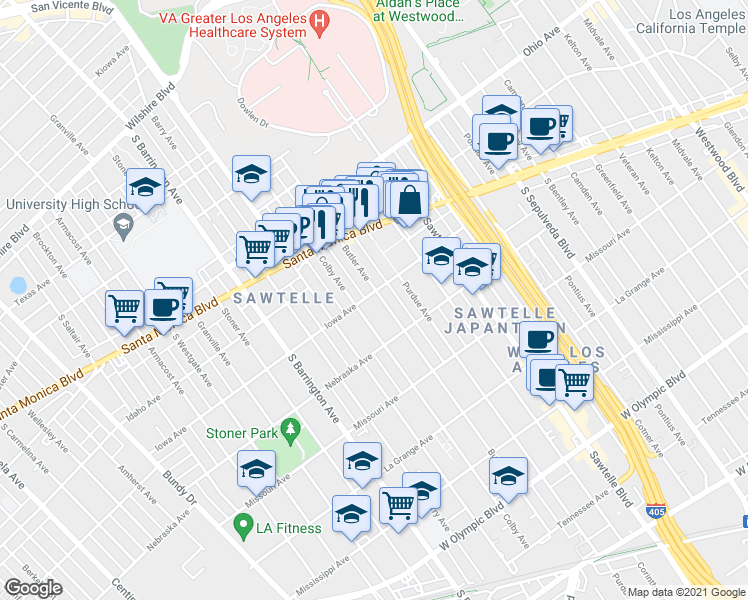 map of restaurants, bars, coffee shops, grocery stores, and more near 1659 Butler Avenue in Los Angeles