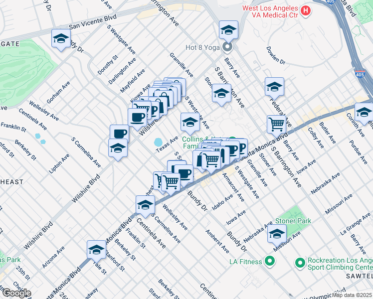 map of restaurants, bars, coffee shops, grocery stores, and more near 1309 Armacost Avenue in Los Angeles