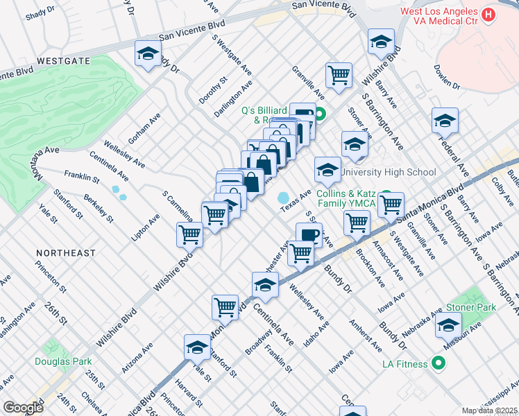 map of restaurants, bars, coffee shops, grocery stores, and more near in Los Angeles