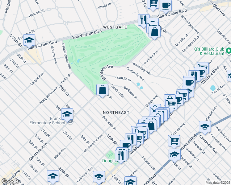 map of restaurants, bars, coffee shops, grocery stores, and more near 830 Berkeley Street in Santa Monica