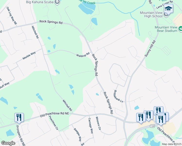 map of restaurants, bars, coffee shops, grocery stores, and more near 2260 Rockwell Drive in Buford