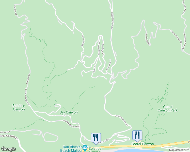 map of restaurants, bars, coffee shops, grocery stores, and more near 3000 Sequit Drive in Malibu