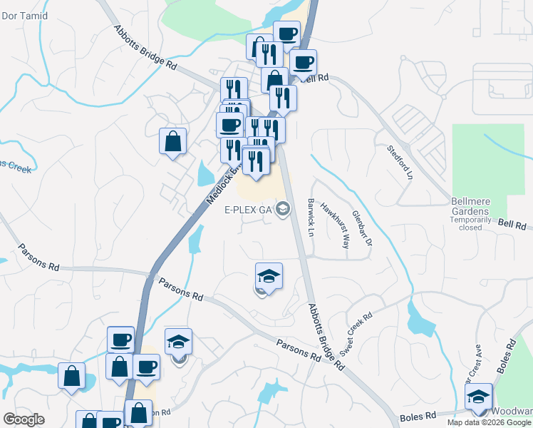 map of restaurants, bars, coffee shops, grocery stores, and more near 175 Gold Cove Lane in Duluth