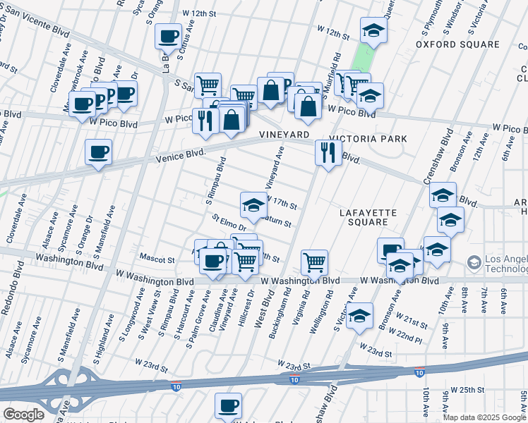 map of restaurants, bars, coffee shops, grocery stores, and more near in Los Angeles
