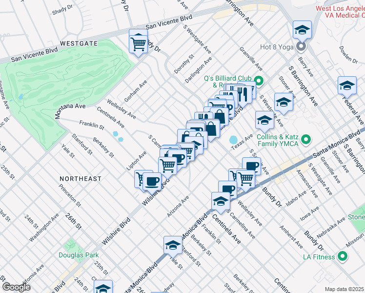 map of restaurants, bars, coffee shops, grocery stores, and more near 1158 Wellesley Avenue in Los Angeles