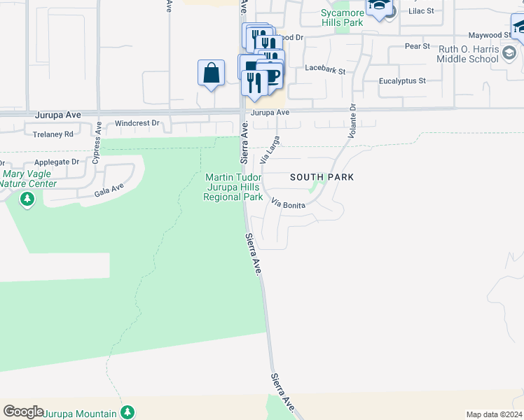 map of restaurants, bars, coffee shops, grocery stores, and more near 11594 Sueno Court in Fontana