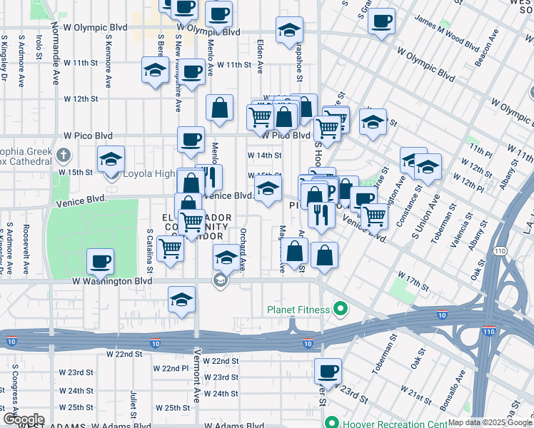 map of restaurants, bars, coffee shops, grocery stores, and more near 1531 West 17th Street in Los Angeles