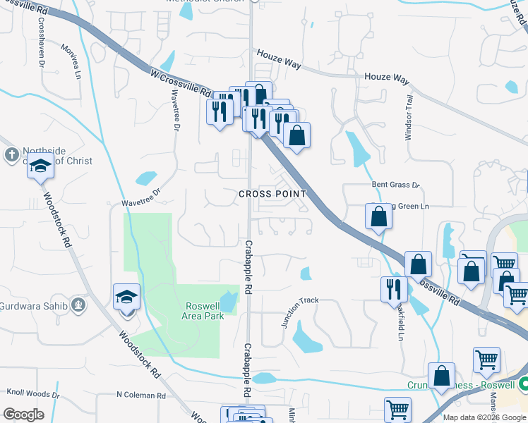 map of restaurants, bars, coffee shops, grocery stores, and more near 710 Calwood Chase in Roswell