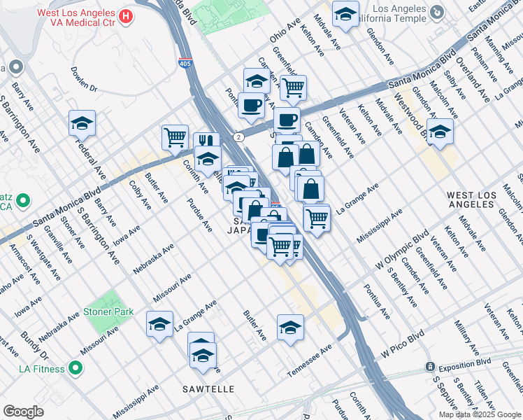 map of restaurants, bars, coffee shops, grocery stores, and more near 1839 Beloit Avenue in Los Angeles