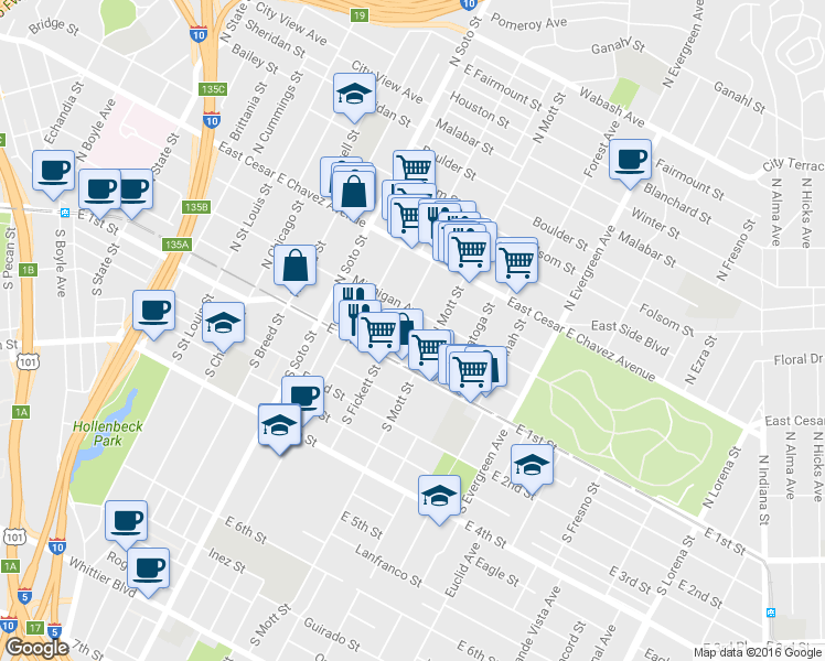 map of restaurants, bars, coffee shops, grocery stores, and more near 2602 Michigan Avenue in Los Angeles