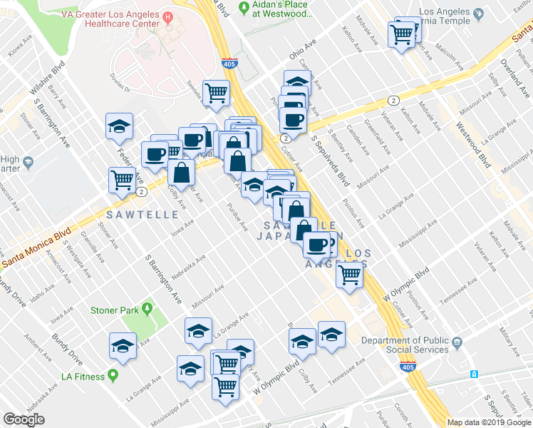 map of restaurants, bars, coffee shops, grocery stores, and more near 1730 Corinth Avenue in Los Angeles