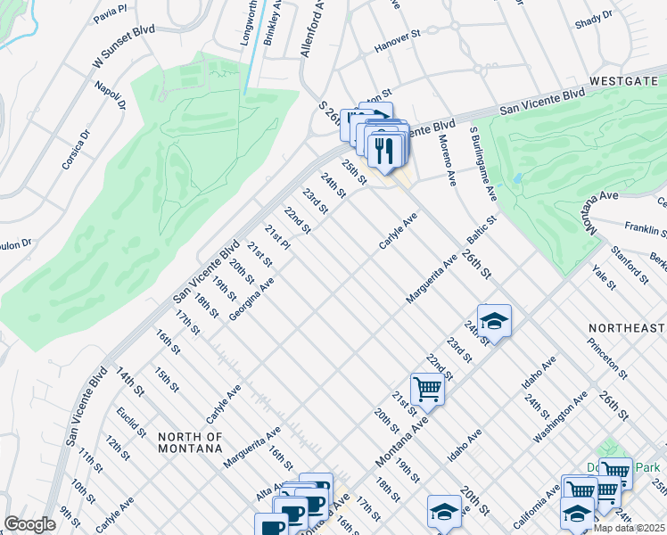 map of restaurants, bars, coffee shops, grocery stores, and more near 363 22nd Street in Santa Monica