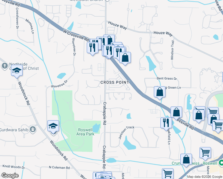 map of restaurants, bars, coffee shops, grocery stores, and more near 710 Calwood Chase in Roswell