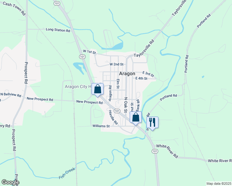 map of restaurants, bars, coffee shops, grocery stores, and more near 58 Elm Street in Aragon