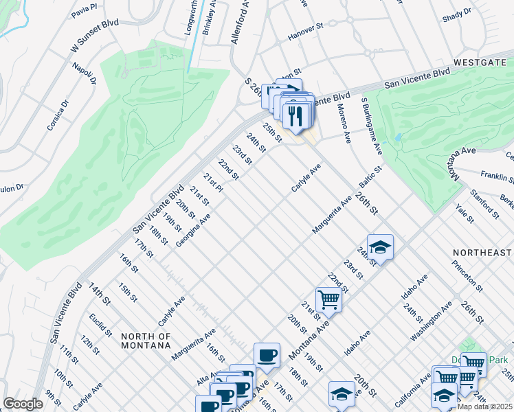map of restaurants, bars, coffee shops, grocery stores, and more near 363 22nd Street in Santa Monica