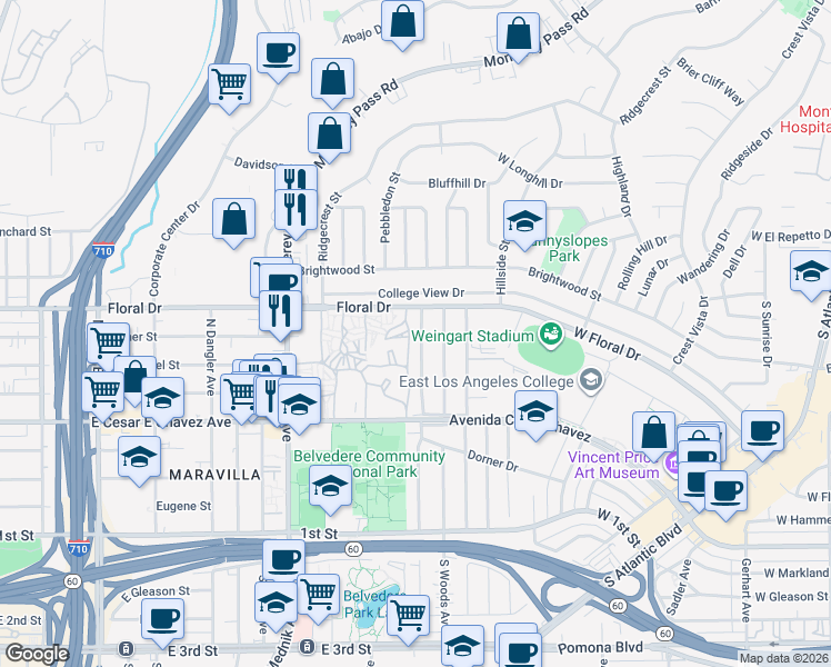 map of restaurants, bars, coffee shops, grocery stores, and more near 2006 Vancouver Avenue in Monterey Park