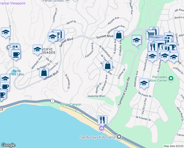 map of restaurants, bars, coffee shops, grocery stores, and more near 536 North Tahquitz Place in Los Angeles