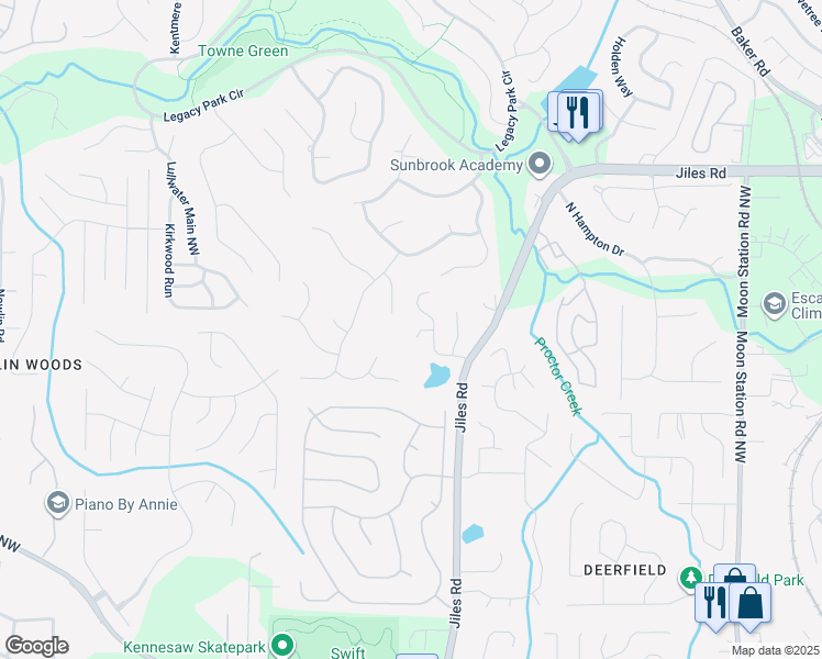 map of restaurants, bars, coffee shops, grocery stores, and more near 2646 Hidden Cove in Kennesaw