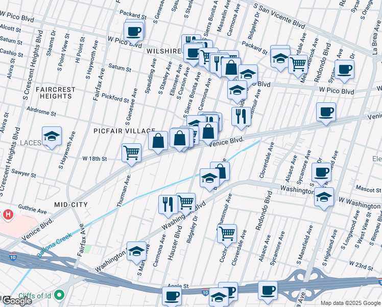 map of restaurants, bars, coffee shops, grocery stores, and more near in Los Angeles