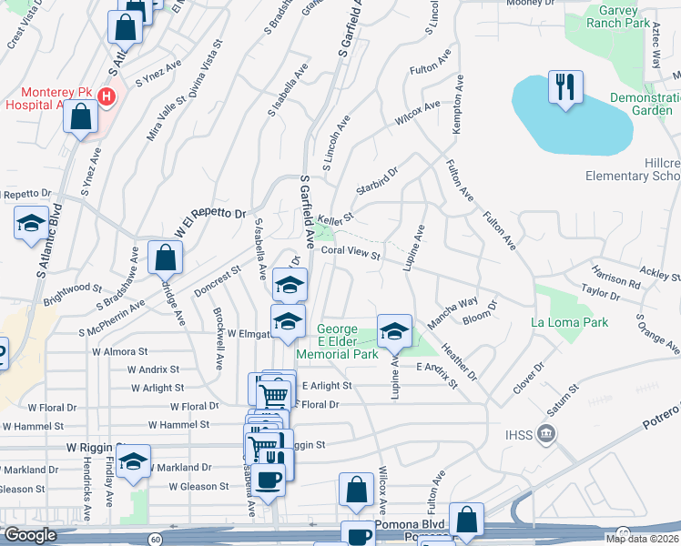 map of restaurants, bars, coffee shops, grocery stores, and more near 1804 Wilcox Avenue in Monterey Park