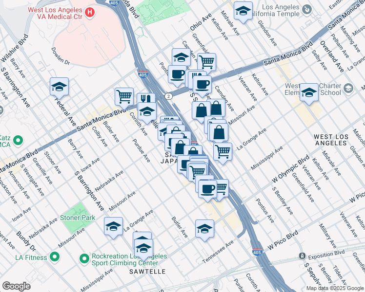 map of restaurants, bars, coffee shops, grocery stores, and more near 1837 Beloit Avenue in Los Angeles