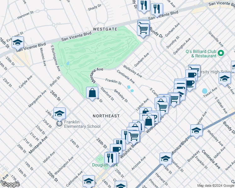 map of restaurants, bars, coffee shops, grocery stores, and more near 902 Berkeley Street in Santa Monica