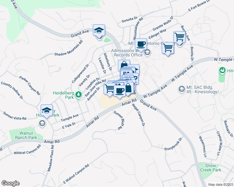 map of restaurants, bars, coffee shops, grocery stores, and more near 1353 Point Loma Place in Walnut