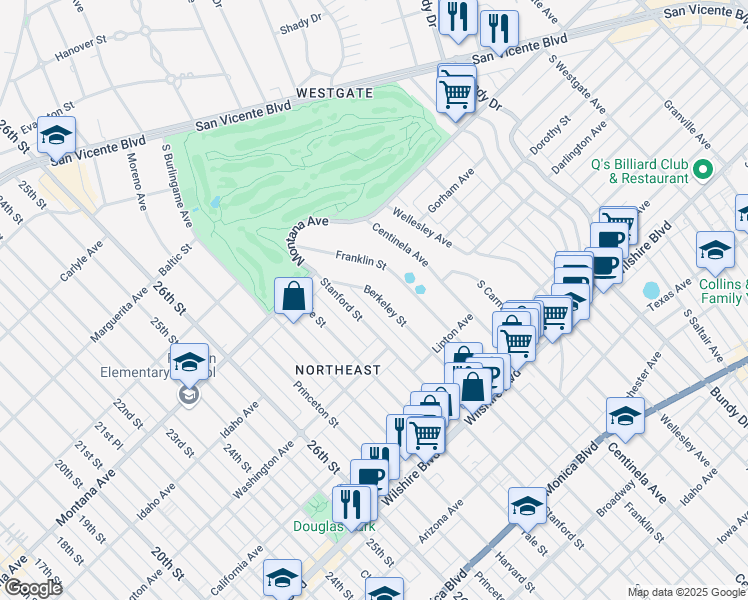 map of restaurants, bars, coffee shops, grocery stores, and more near 902 Berkeley Street in Santa Monica