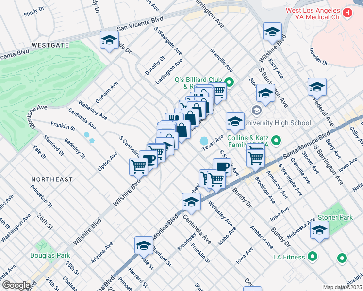 map of restaurants, bars, coffee shops, grocery stores, and more near in Los Angeles