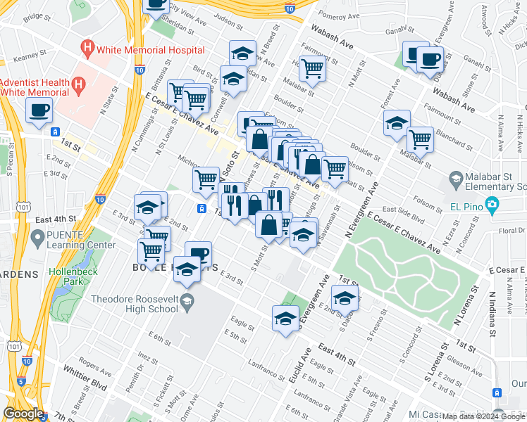 map of restaurants, bars, coffee shops, grocery stores, and more near 2602 Michigan Avenue in Los Angeles