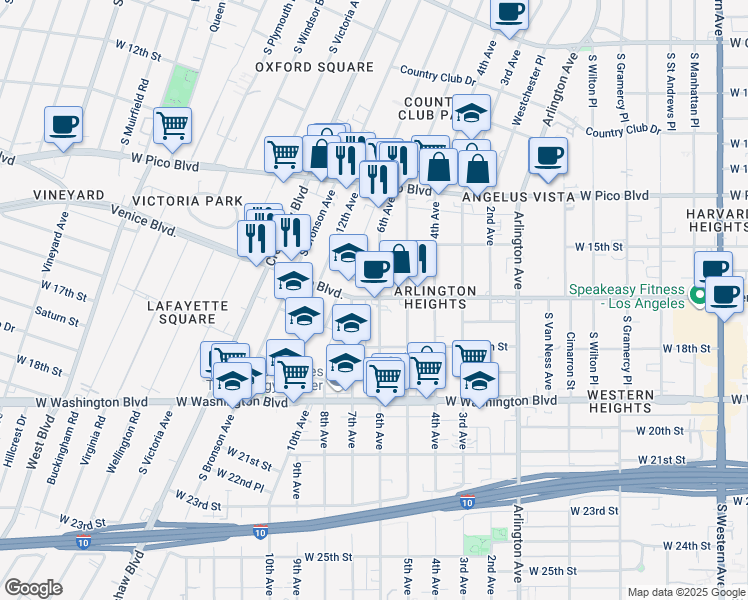 map of restaurants, bars, coffee shops, grocery stores, and more near 3617 Venice Boulevard in Los Angeles