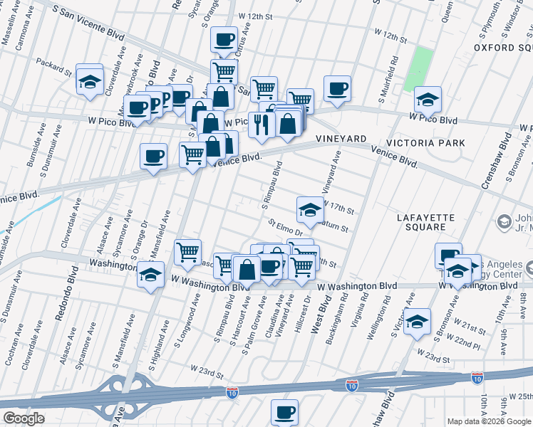 map of restaurants, bars, coffee shops, grocery stores, and more near 4727 Saturn Street in Los Angeles