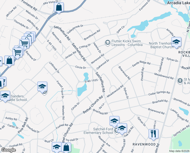 map of restaurants, bars, coffee shops, grocery stores, and more near 5114 Circle Drive in Columbia
