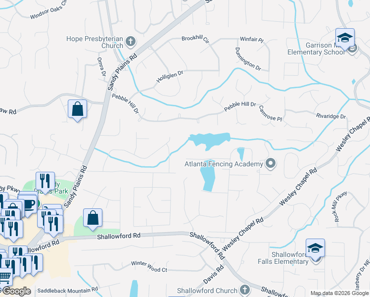 map of restaurants, bars, coffee shops, grocery stores, and more near 3501 Stone Drive in Marietta