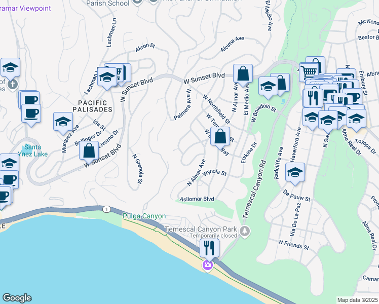 map of restaurants, bars, coffee shops, grocery stores, and more near 572 North Tahquitz Place in Los Angeles