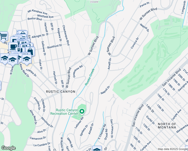 map of restaurants, bars, coffee shops, grocery stores, and more near 761 Latimer Road in Santa Monica