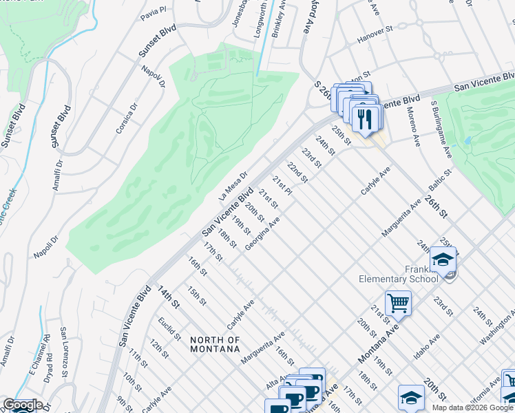 map of restaurants, bars, coffee shops, grocery stores, and more near 231 20th Street in Santa Monica