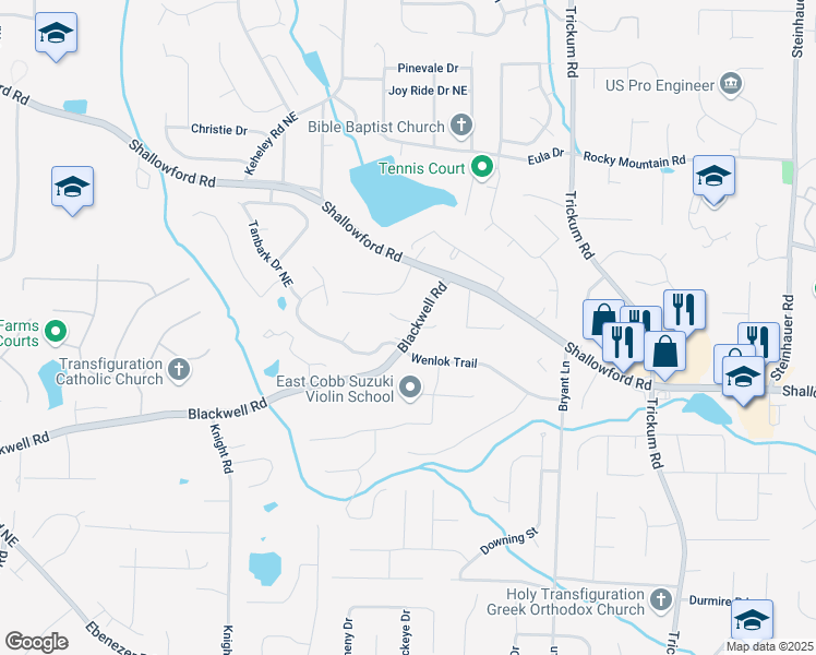 map of restaurants, bars, coffee shops, grocery stores, and more near 1998 Credence Court in Marietta