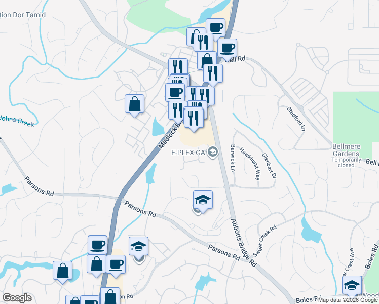 map of restaurants, bars, coffee shops, grocery stores, and more near 295 Gold Cove Lane in Duluth