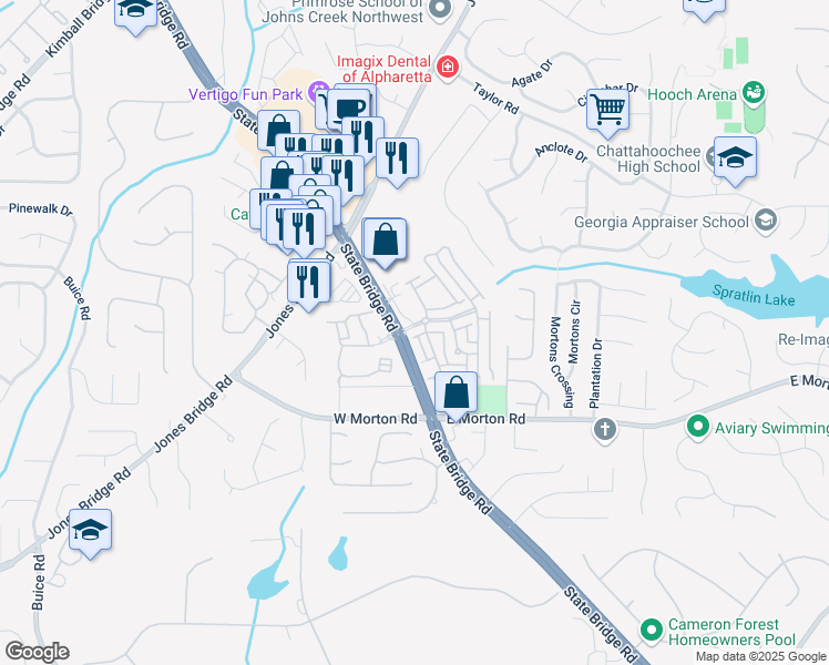 map of restaurants, bars, coffee shops, grocery stores, and more near 4946 Rosalie Road in Alpharetta
