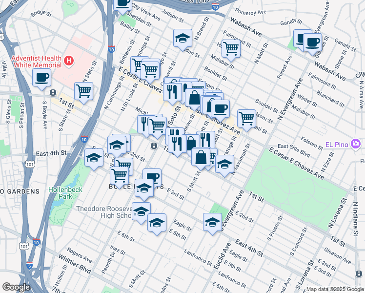 map of restaurants, bars, coffee shops, grocery stores, and more near 2510 1/4 Pennsylvania Avenue in Los Angeles