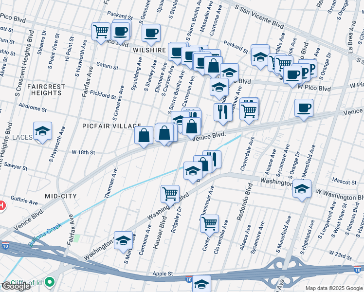 map of restaurants, bars, coffee shops, grocery stores, and more near in Los Angeles