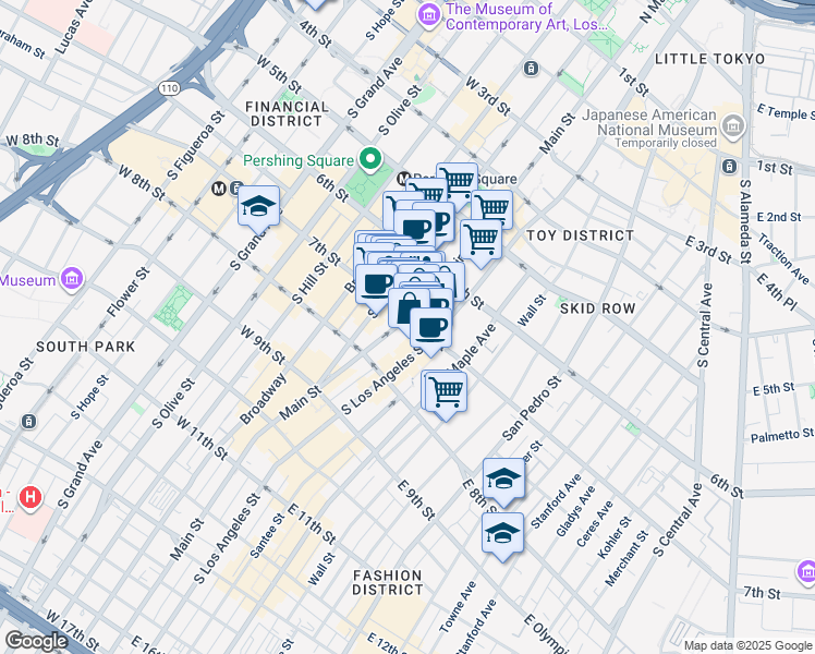 map of restaurants, bars, coffee shops, grocery stores, and more near in Los Angeles