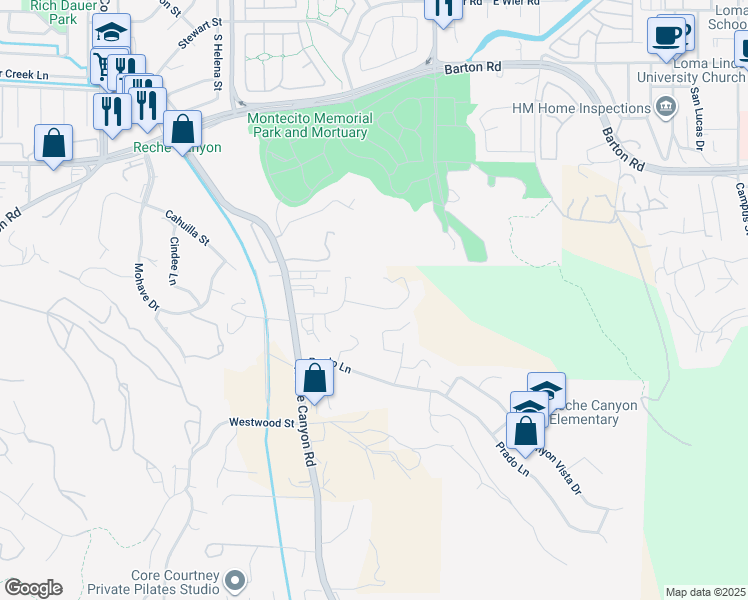 map of restaurants, bars, coffee shops, grocery stores, and more near 1580 Placid Lane in Colton