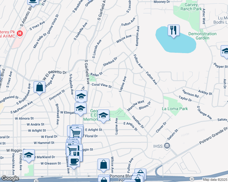 map of restaurants, bars, coffee shops, grocery stores, and more near 1800 Kempton Avenue in Monterey Park
