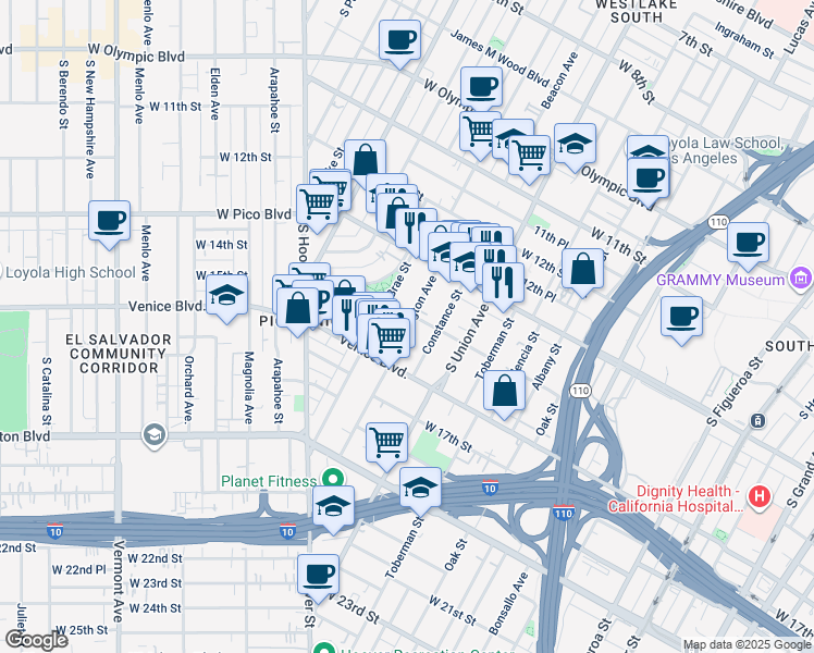 map of restaurants, bars, coffee shops, grocery stores, and more near in Los Angeles