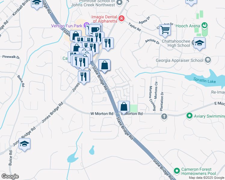 map of restaurants, bars, coffee shops, grocery stores, and more near 4946 Rosalie Road in Alpharetta