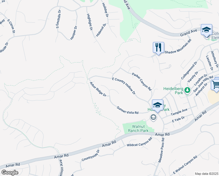 map of restaurants, bars, coffee shops, grocery stores, and more near 19803 Moon Shadow Circle in Walnut