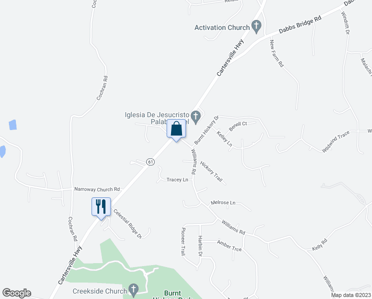 map of restaurants, bars, coffee shops, grocery stores, and more near 86 Williams Road in Dallas